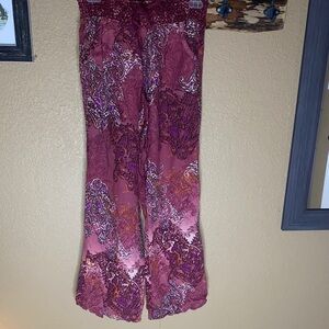 Rewash Women's Burgundy Paisley Wide Leg Pants